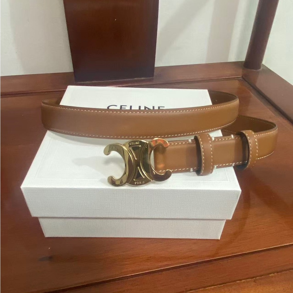 Celine Women’s Brown Belt Gold Buckle 34in 85cm